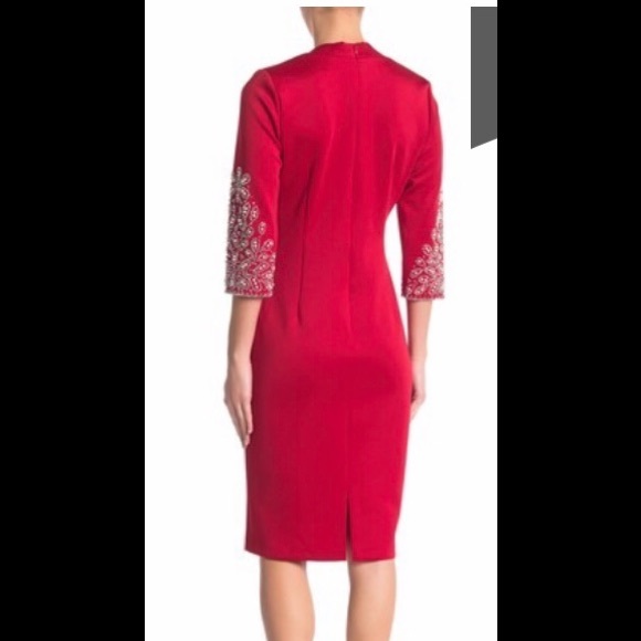 NWT,SL Fashions,Bejeweled Sleeve Dress,red - Picture 2 of 16